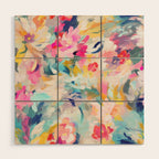 Colorful Abstract Design Rainbow Bold Bright Flowers Wood Wall Art Gallery Image 1