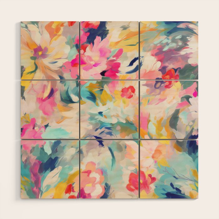 Colorful Abstract Design Rainbow Bold Bright Flowers Wood Wall Art Gallery Image 1