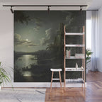 The Beautiful Ruins, Boats on a Moonlit Lake with Gothic Church landscape painting by Sebastian Pether Wall Mural Gallery Image 1