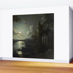 The Beautiful Ruins, Boats on a Moonlit Lake with Gothic Church landscape painting by Sebastian Pether Wall Mural Gallery Image 2