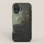 The Beautiful Ruins, Boats on a Moonlit Lake with Gothic Church landscape painting by Sebastian Pether iPhone Case Gallery Image 1