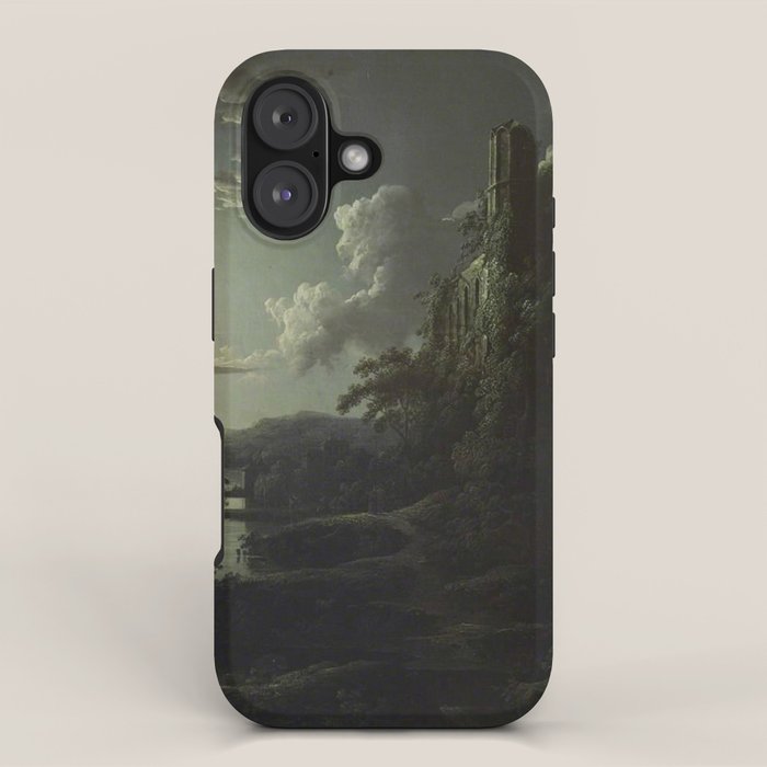 The Beautiful Ruins, Boats on a Moonlit Lake with Gothic Church landscape painting by Sebastian Pether iPhone Case Gallery Image 1