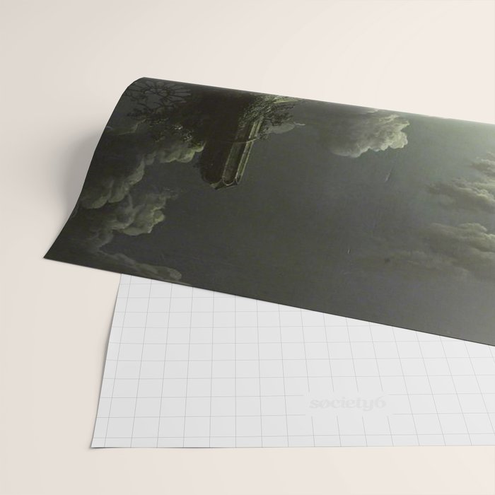The Beautiful Ruins, Boats on a Moonlit Lake with Gothic Church landscape painting by Sebastian Pether Wrapping Paper Gallery Image 2