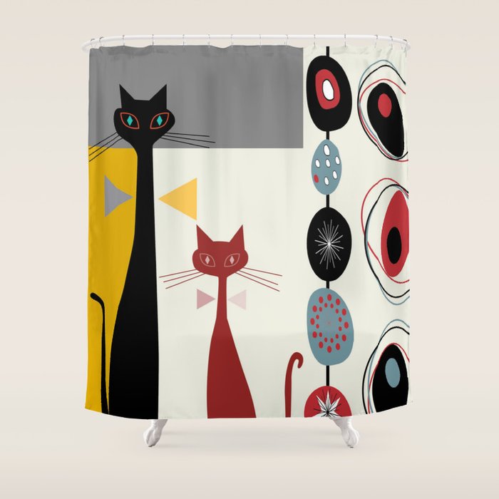 Mid-Century Modern Art Cats Shower Curtain Gallery Image 1