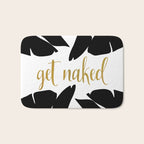 Get Naked Funny, Tropical Palm, Black, White and Gold Bath Mat Gallery Image 1