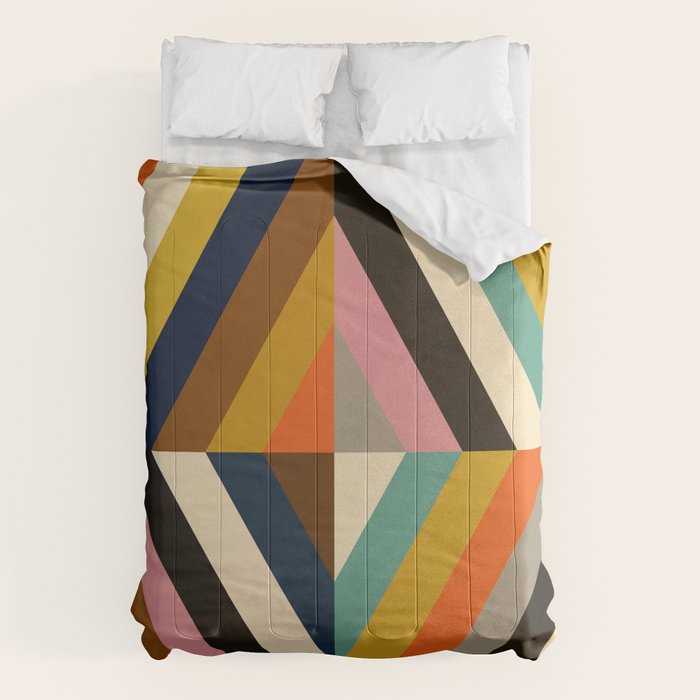 Mid Century Geometric Pattern Technicolor Diamond  Comforter Gallery Image 1