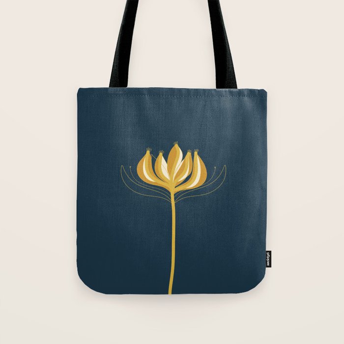  Fleur Exotique - Floral Minimalism in Mustard and Navy  Tote Bag Gallery Image 1