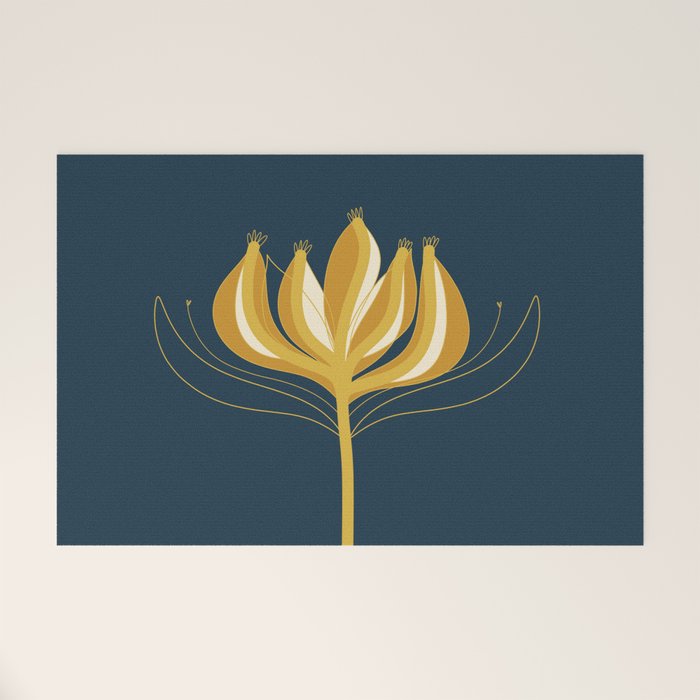  Fleur Exotique - Floral Minimalism in Mustard and Navy  Welcome Mat Gallery Image 1