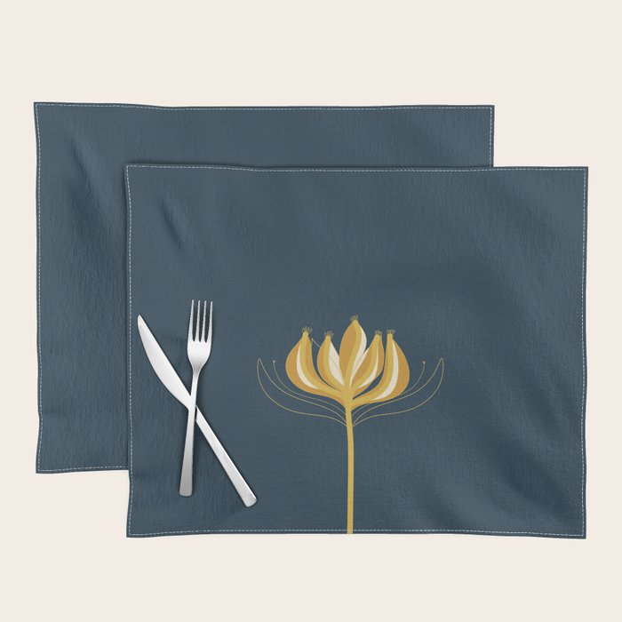  Fleur Exotique - Floral Minimalism in Mustard and Navy  Placemat Gallery Image 1