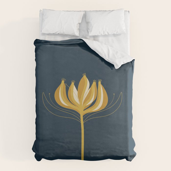  Fleur Exotique - Floral Minimalism in Mustard and Navy  Duvet Cover Gallery Image 6