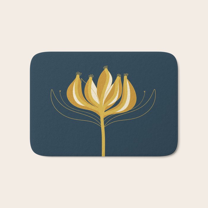  Fleur Exotique - Floral Minimalism in Mustard and Navy  Bath Mat Gallery Image 1