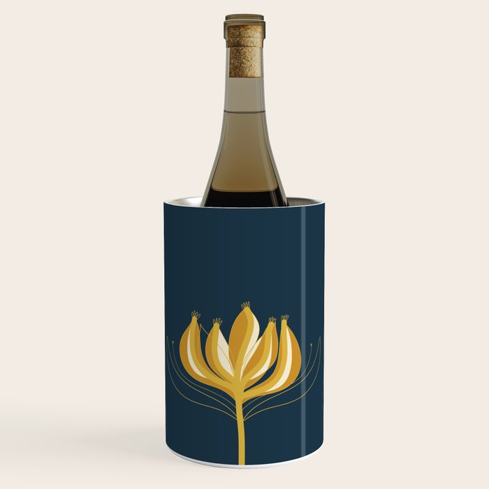  Fleur Exotique - Floral Minimalism in Mustard and Navy  Wine Chiller Gallery Image 1