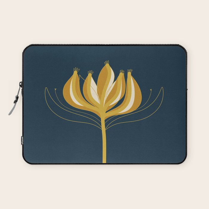  Fleur Exotique - Floral Minimalism in Mustard and Navy  Laptop Sleeve Gallery Image 1