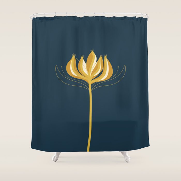  Fleur Exotique - Floral Minimalism in Mustard and Navy  Shower Curtain Gallery Image 1