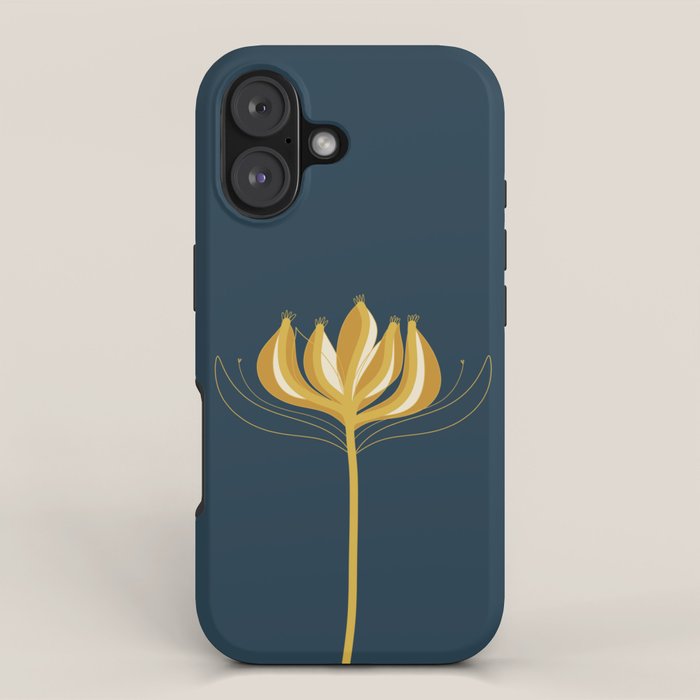  Fleur Exotique - Floral Minimalism in Mustard and Navy  iPhone Case Gallery Image 1
