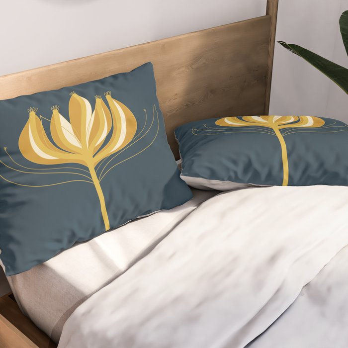  Fleur Exotique - Floral Minimalism in Mustard and Navy  Pillow Sham Gallery Image 2