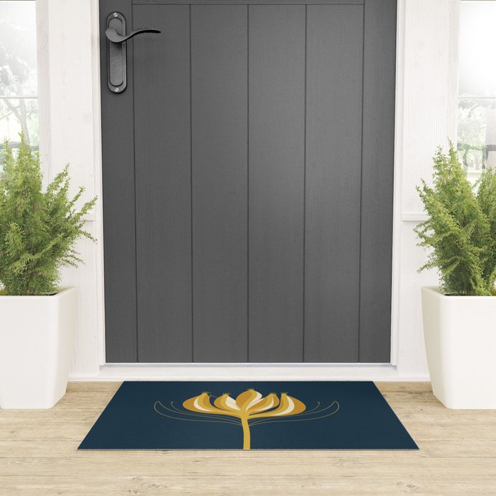 Fleur Exotique - Floral Minimalism in Mustard and Navy  Welcome Mat Gallery Image 3
