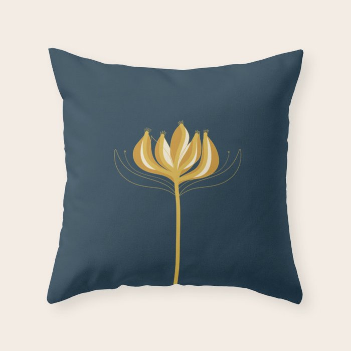  Fleur Exotique - Floral Minimalism in Mustard and Navy  Throw Pillow Gallery Image 1