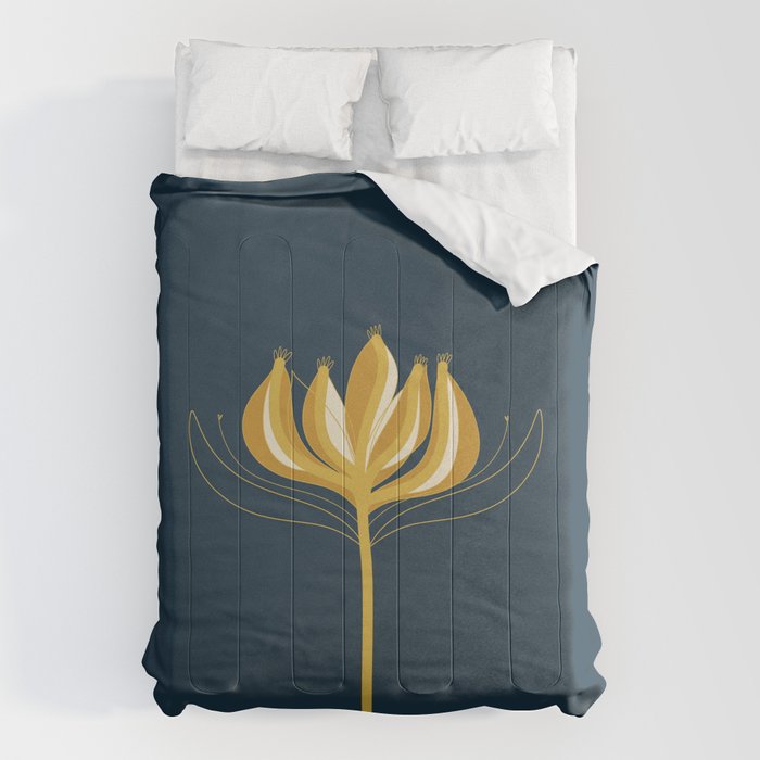  Fleur Exotique - Floral Minimalism in Mustard and Navy  Comforter Gallery Image 6