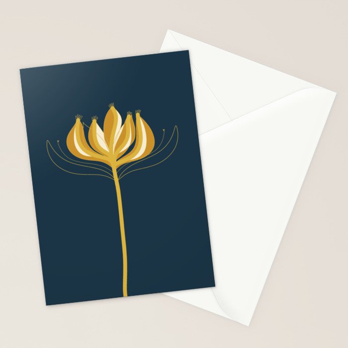  Fleur Exotique - Floral Minimalism in Mustard and Navy  Stationery Card Gallery Image 2