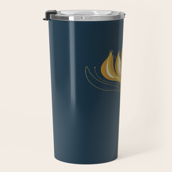  Fleur Exotique - Floral Minimalism in Mustard and Navy  Travel Mug Gallery Image 3