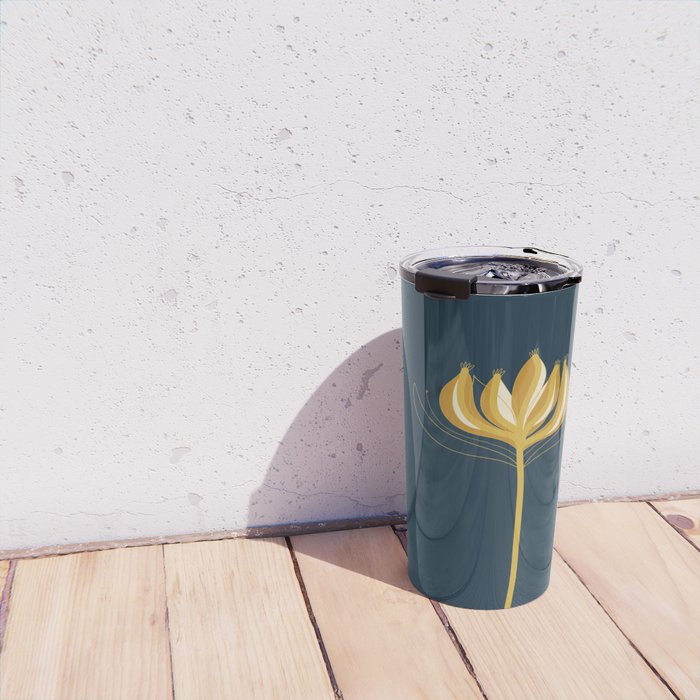  Fleur Exotique - Floral Minimalism in Mustard and Navy  Travel Mug Gallery Image 4