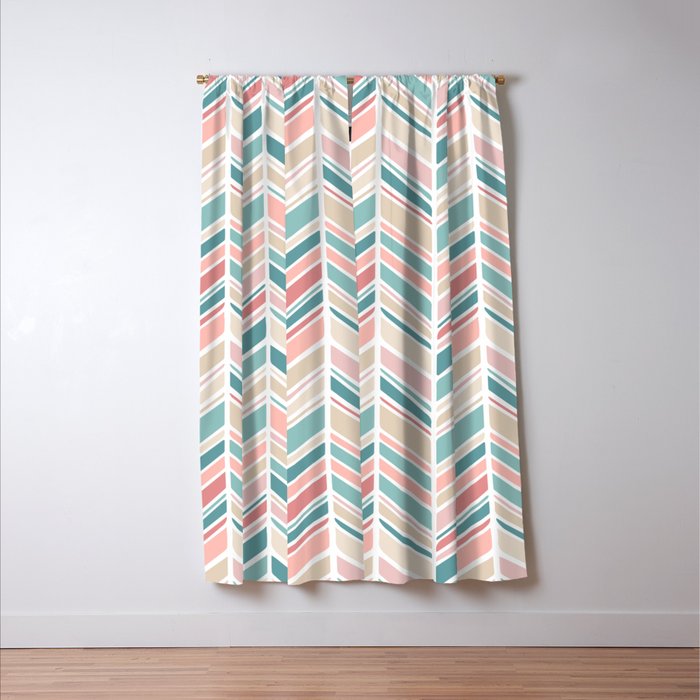 Herringbone Pattern - Cream Coral and Teal Window Curtain Gallery Image 3