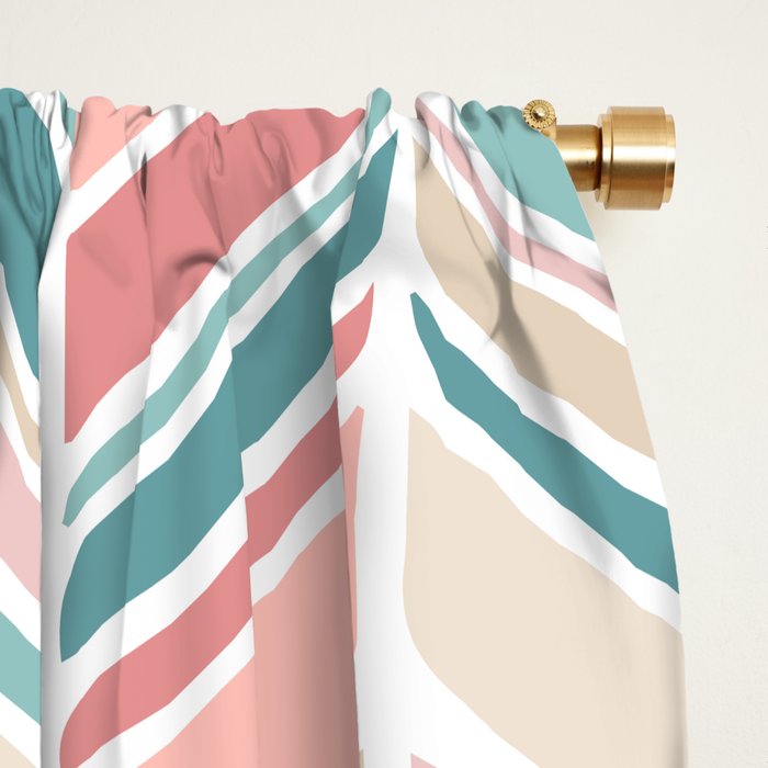 Herringbone Pattern - Cream Coral and Teal Window Curtain Gallery Image 2