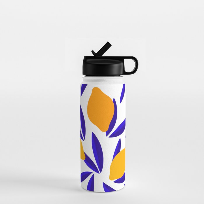 Blue And Yellow Lemon Summery Pattern Water Bottle