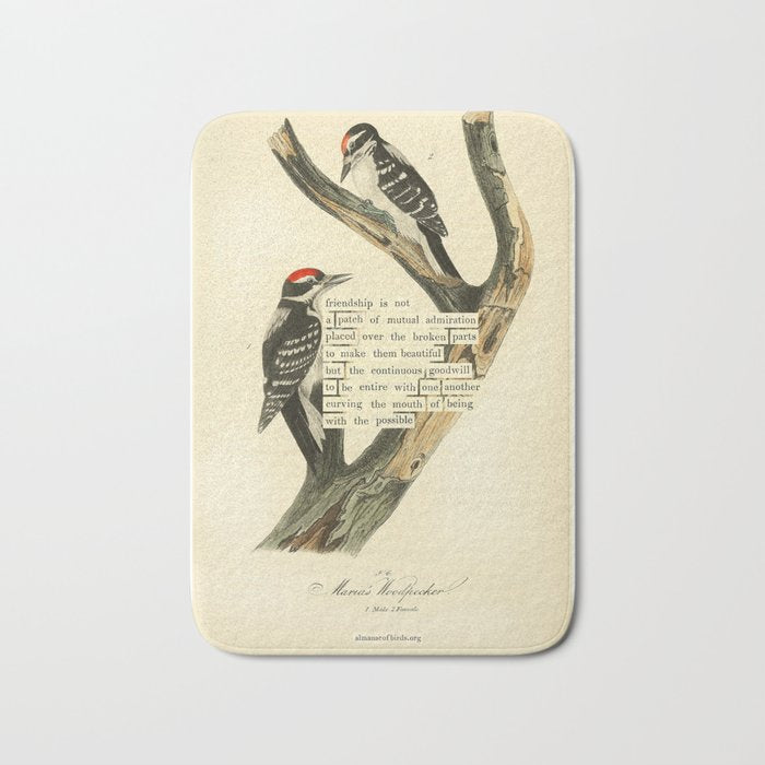 Bird Divinations: Maria's Woodpecker (about: almanacofbirds.org) Bath Mat Gallery Image 1