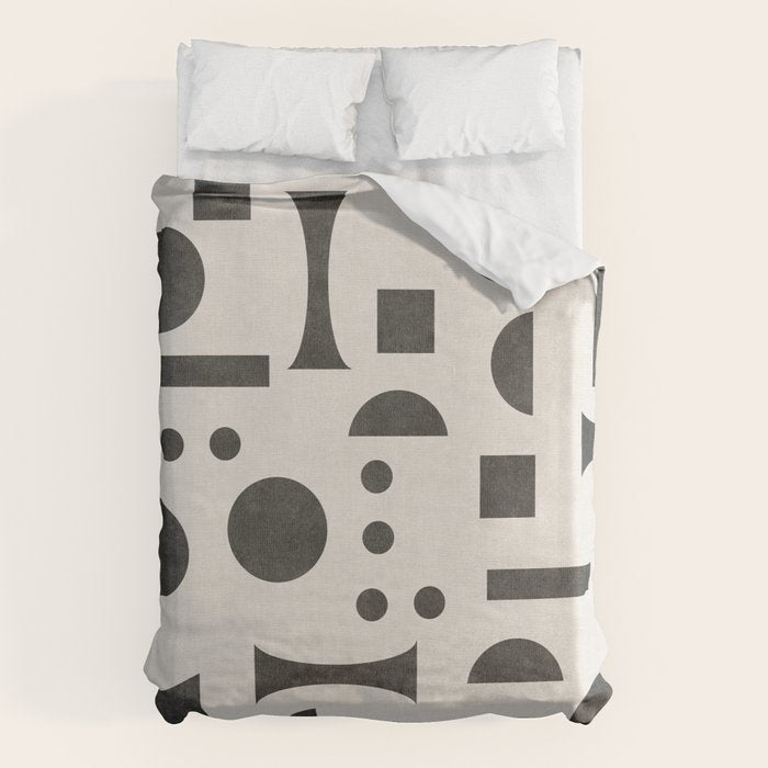 Playful Bauhaus geometric black shapes Duvet Cover Gallery Image 6