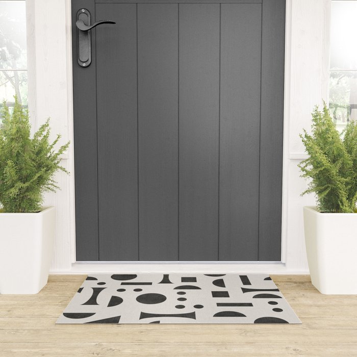 Playful Bauhaus geometric black shapes Welcome Mat Gallery Image 3