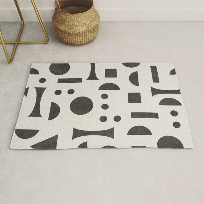 Playful Bauhaus geometric black shapes Rug Gallery Image 1