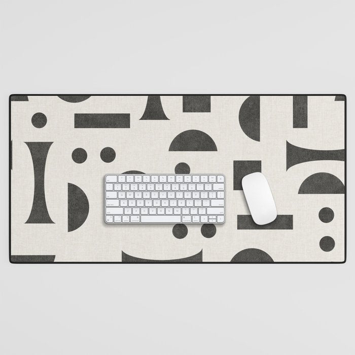 Playful Bauhaus geometric black shapes Desk Mat Gallery Image 1