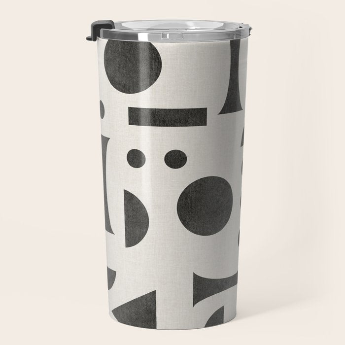 Playful Bauhaus geometric black shapes Travel Mug Gallery Image 3