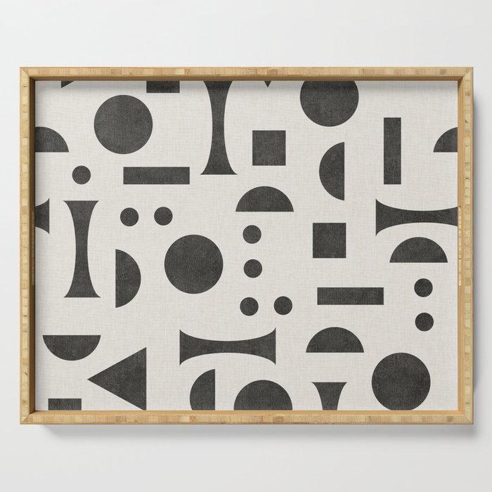 Playful Bauhaus geometric black shapes Serving Tray Gallery Image 1