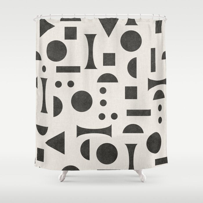 Playful Bauhaus geometric black shapes Shower Curtain Gallery Image 1