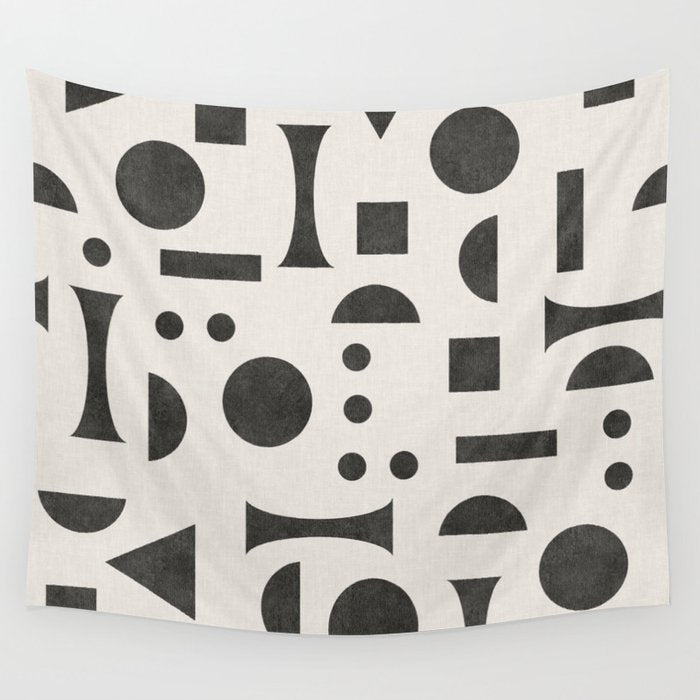 Playful Bauhaus geometric black shapes Wall Tapestry Gallery Image 4