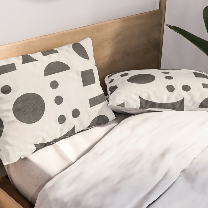 Playful Bauhaus geometric black shapes Pillow Sham Gallery Image 2