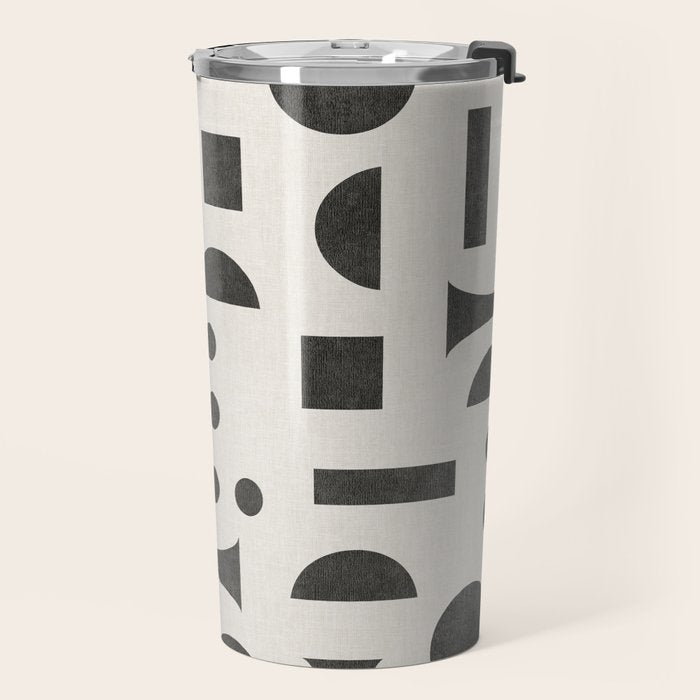 Playful Bauhaus geometric black shapes Travel Mug Gallery Image 2