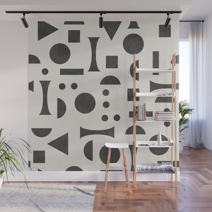 Playful Bauhaus geometric black shapes Wall Mural Gallery Image 1