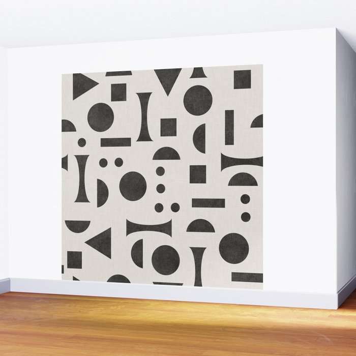 Playful Bauhaus geometric black shapes Wall Mural Gallery Image 2