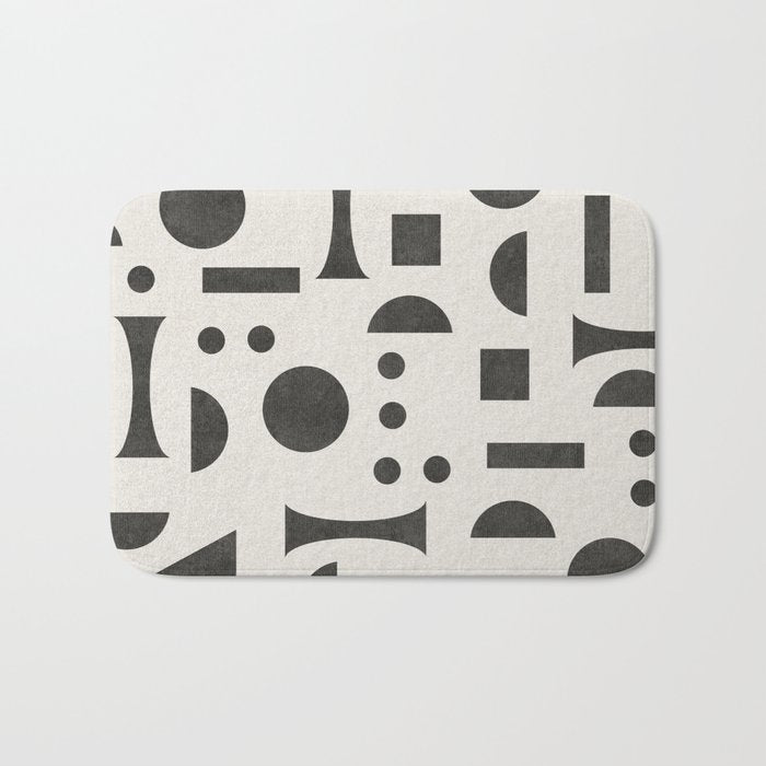 Playful Bauhaus geometric black shapes Bath Mat Gallery Image 1