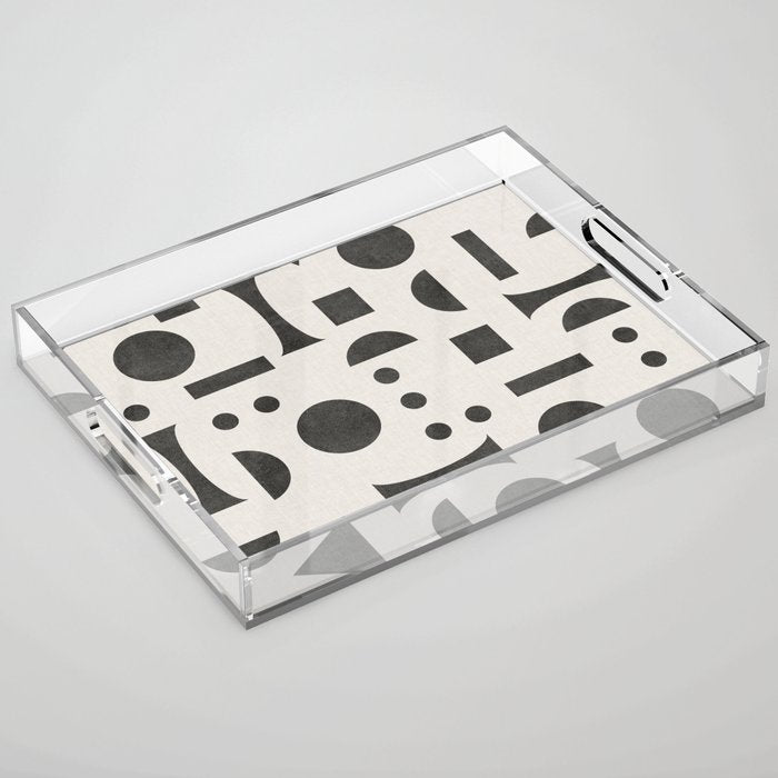 Playful Bauhaus geometric black shapes Acrylic Tray Gallery Image 1