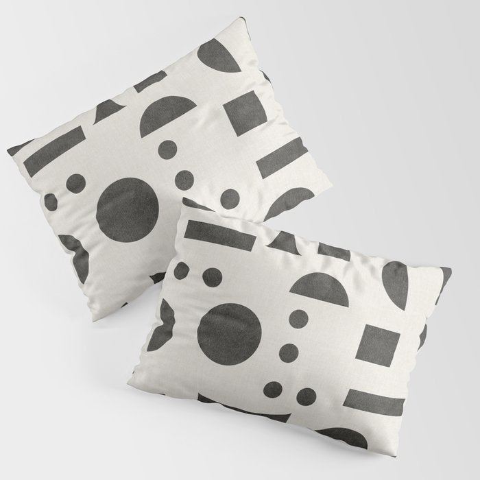 Playful Bauhaus geometric black shapes Pillow Sham Gallery Image 1
