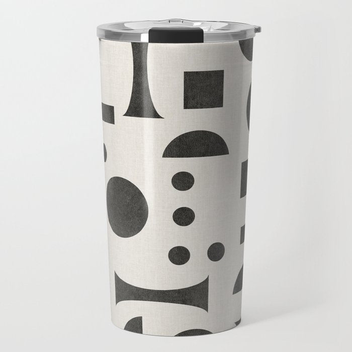 Playful Bauhaus geometric black shapes Travel Mug Gallery Image 1