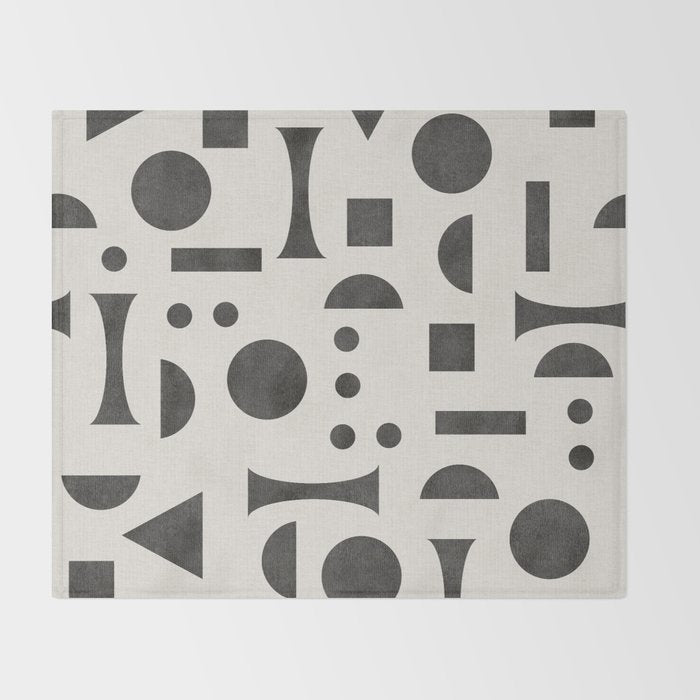 Playful Bauhaus geometric black shapes Throw Blanket Gallery Image 2