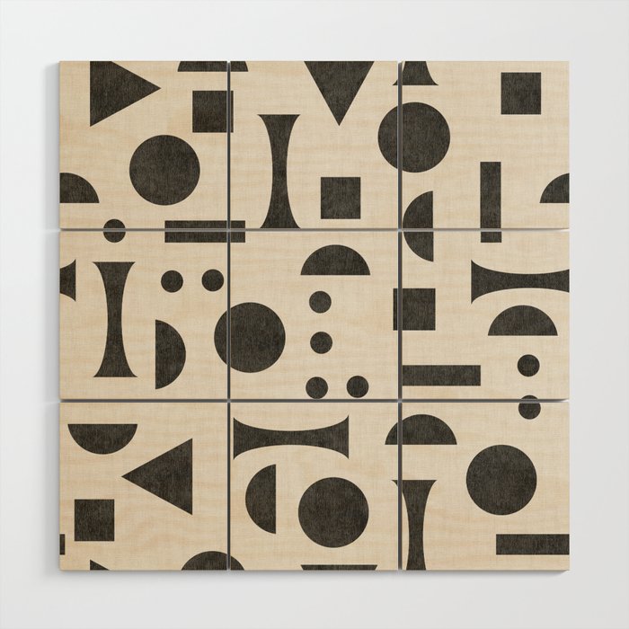 Playful Bauhaus geometric black shapes Wood Wall Art Gallery Image 1