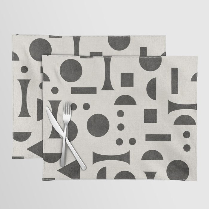 Playful Bauhaus geometric black shapes Placemat Gallery Image 1