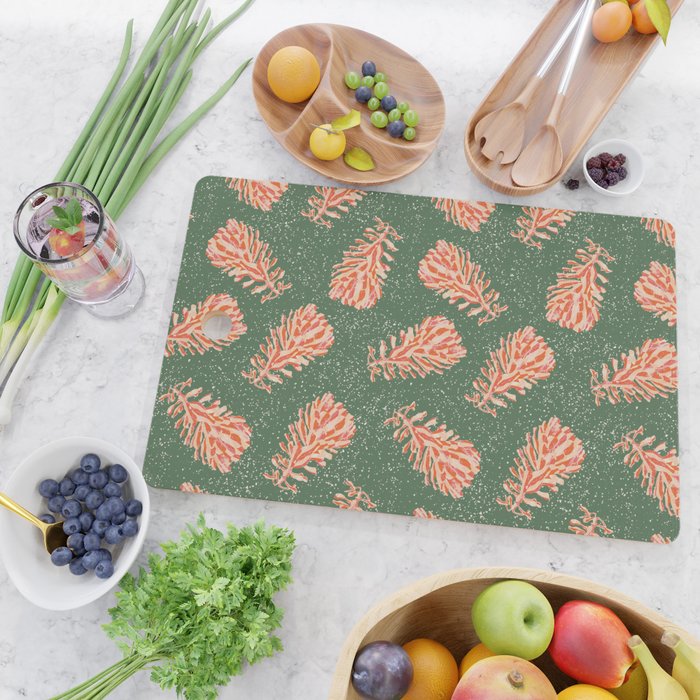 Dancing Pinecones in Sage Green & Red Cutting Board Gallery Image 2